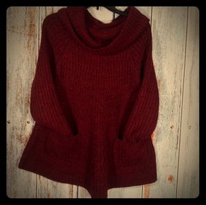 Trin and Go Tunic Red Knit Sweater with Pockets